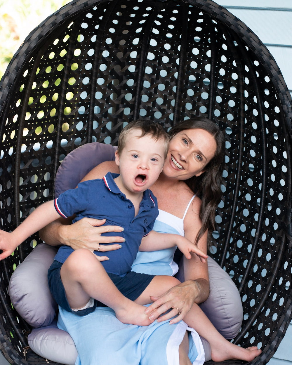 Rebecca Domorev with her son in Agnes Water, Queensland.
